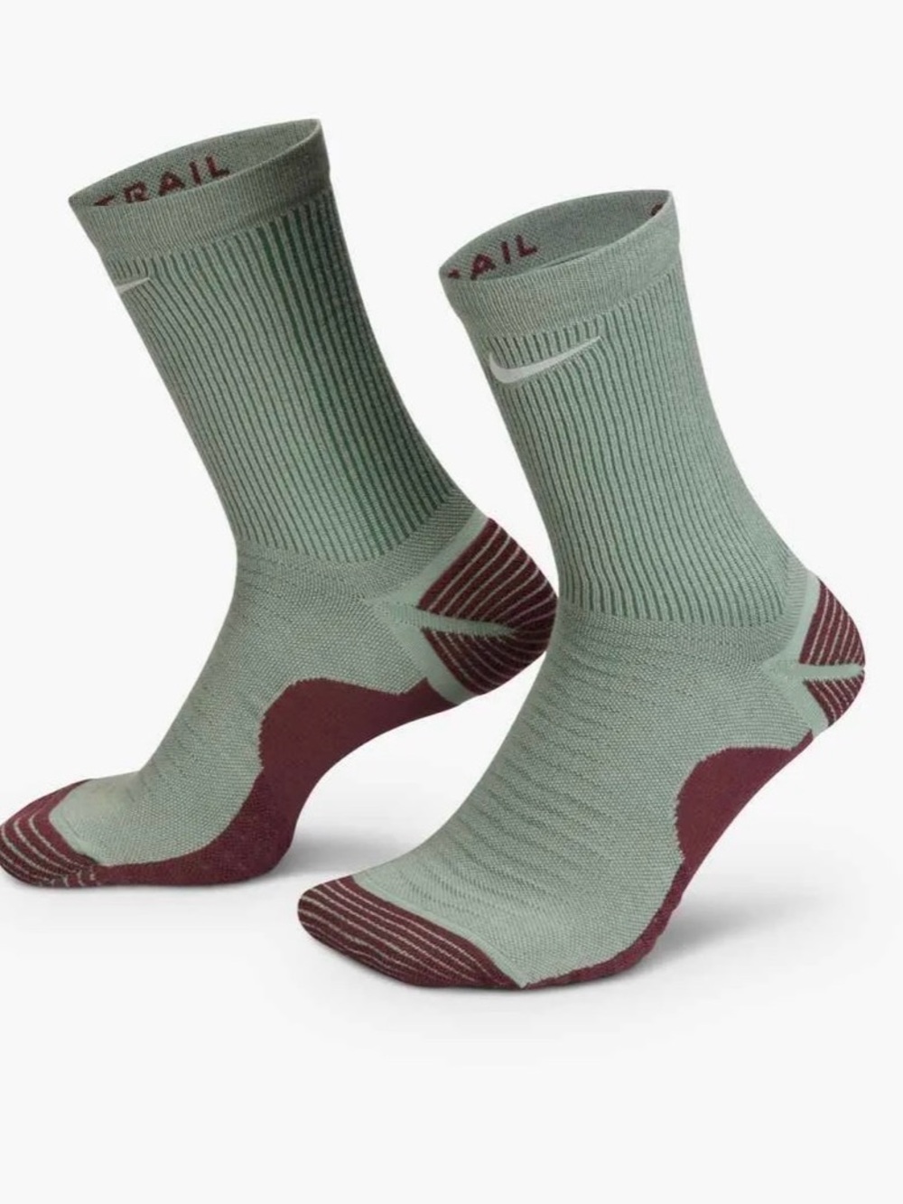 Nike Men's Trail running ankle Socks - Sage Green/Maroon Accents men’s 10-11.5